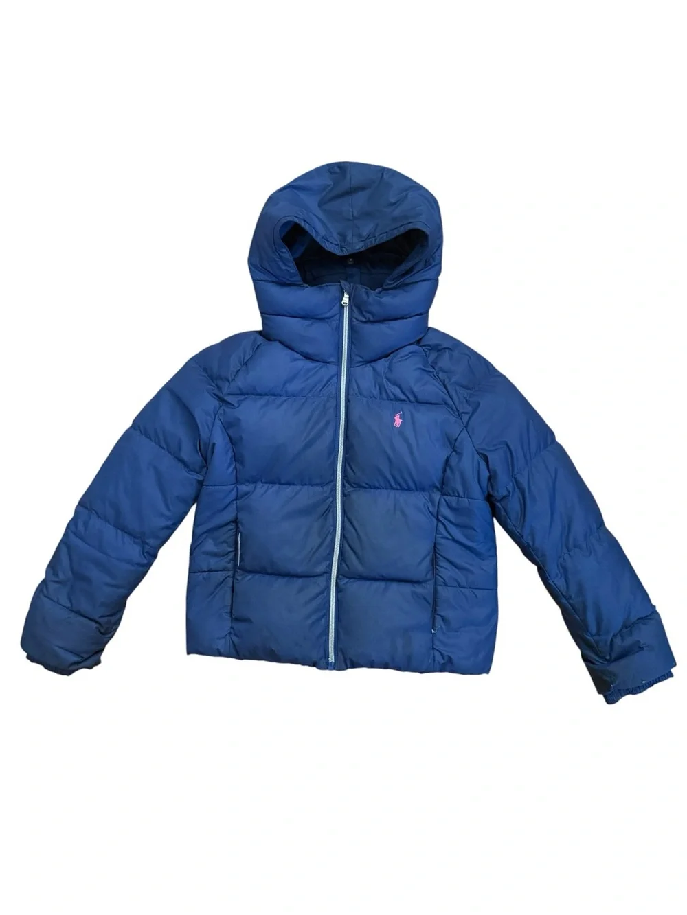 Polo Ralph Lauren Puffer Coat Girls Large 12-14 Winter Jacket Navy Blue Pony